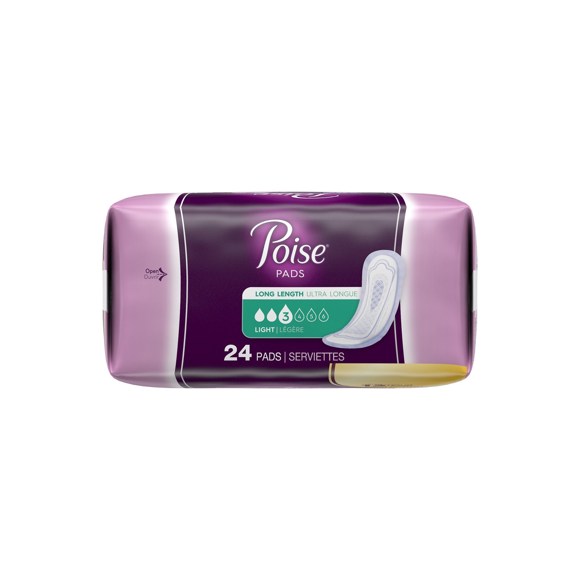 Poise Bladder Control Pad, Long, Light Absorbency, Disposable, Absorb-Loc Core, Female, One Size Fits Most (96 Units)
