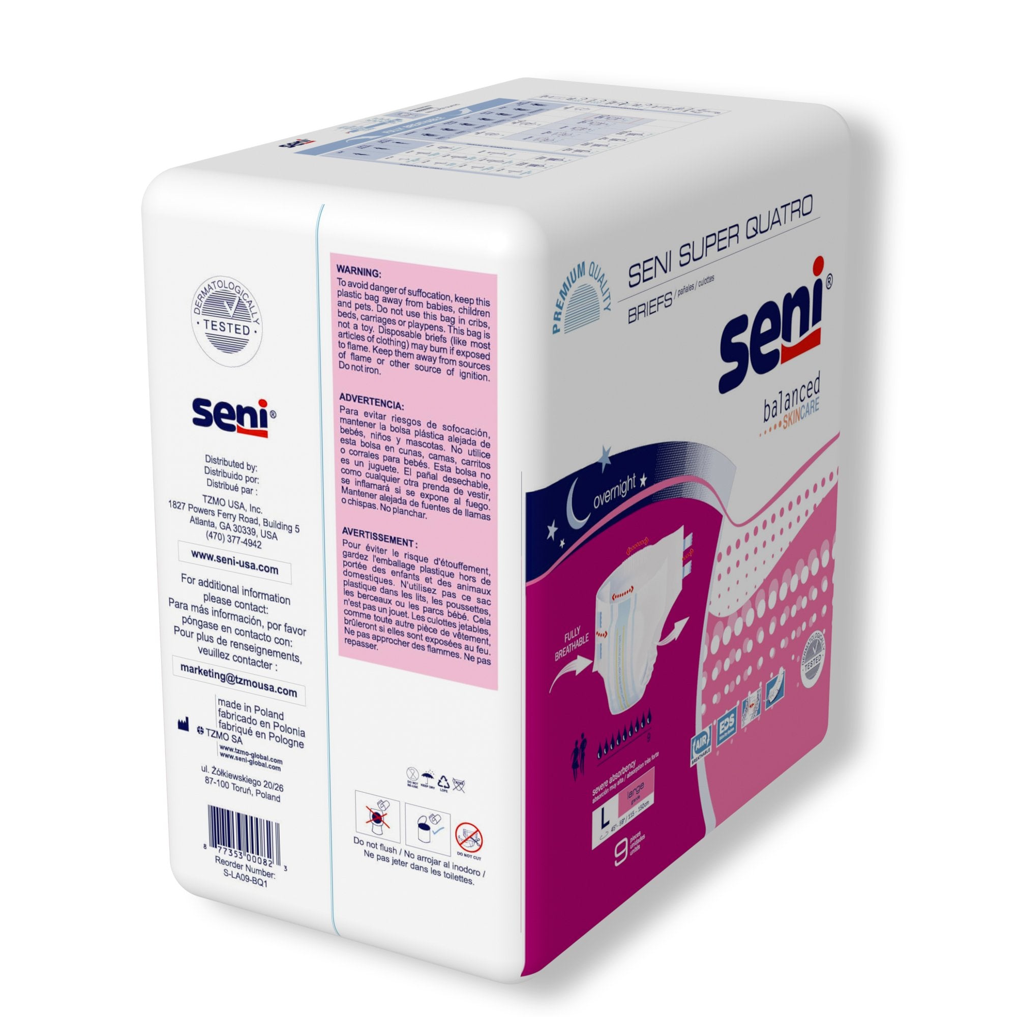 Seni® Super Quatro Large Incontinence Briefs - Severe Absorbency (9 Pack)