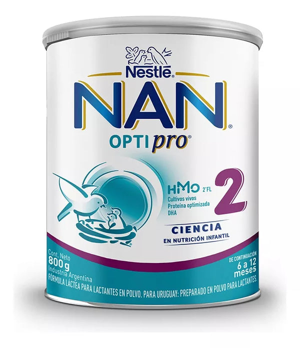Nestlé Nan Optipro 2 Leche en polvo de fórmula infantil premium (800 g / 28,21 oz) Una combinación de proteínas, prebióticos, vitaminas y minerales para un crecimiento saludable para fórmula de 6 a 12 meses