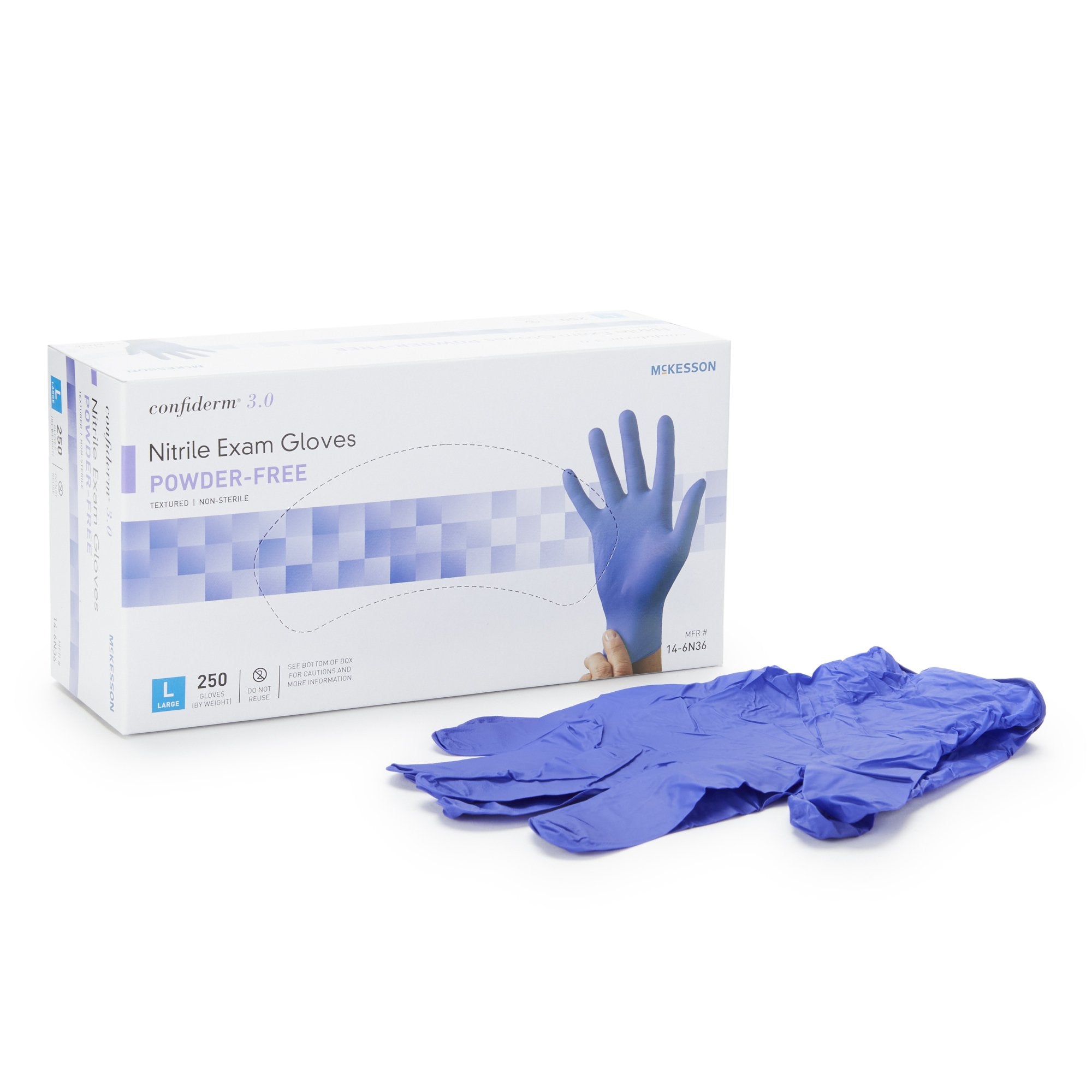 McKesson Confiderm® 3.0 Nitrile Exam Gloves, Large, Blue - Medical Grade