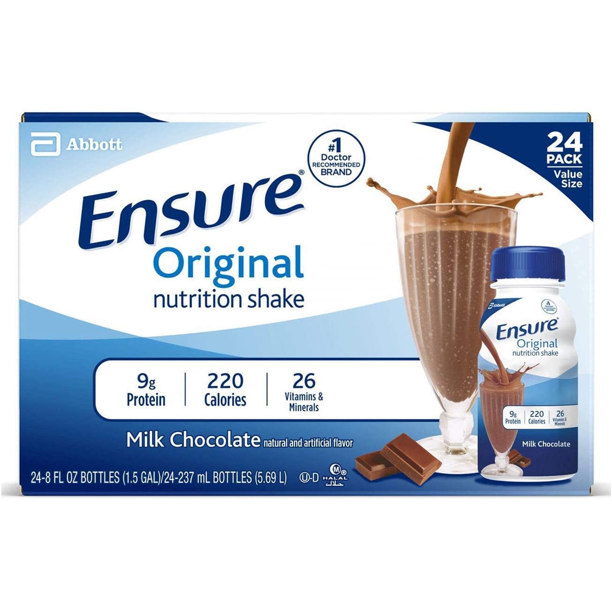 Ensure® Original Nutrition Shake, Chocolate, 8-ounce bottle (24 Units)