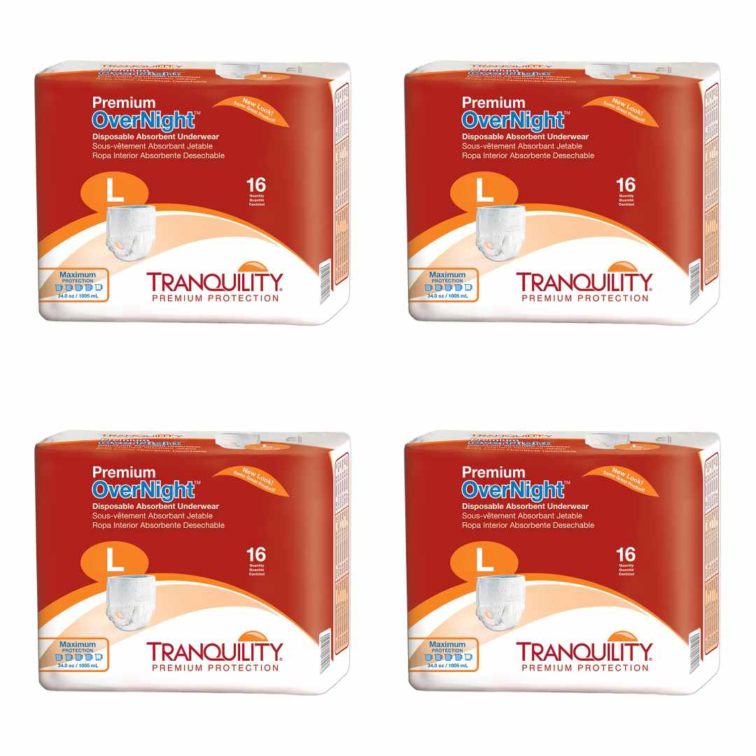 4 Pak Tranquility® Premium OverNight™ Unisex Adult Absorbent Underwear - Pull On with Tear Away Seams Disposable Heavy Absorbency - Free Shipping