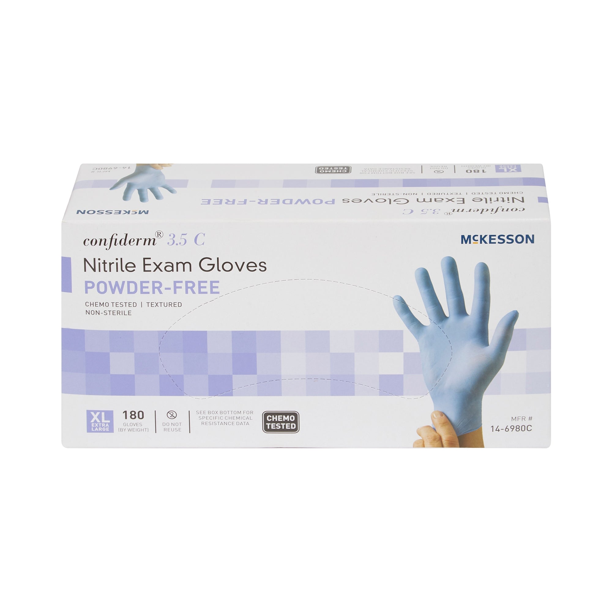 McKesson Confiderm 3.5C Nitrile Exam Gloves XL, Blue - Chemo Rated (180ct)