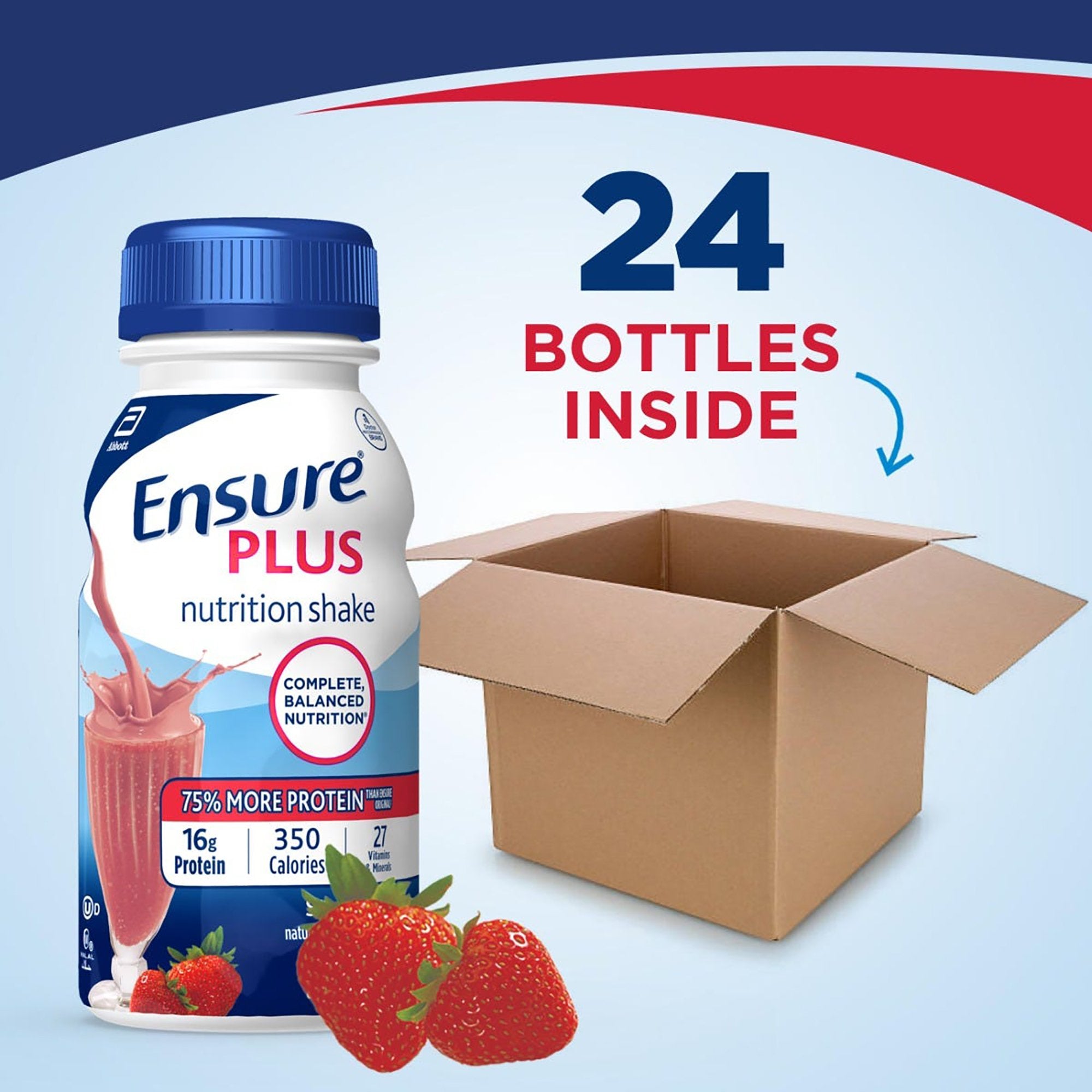 Ensure® Plus Nutrition Shake, Strawberry, 8-ounce bottle (6 Units)