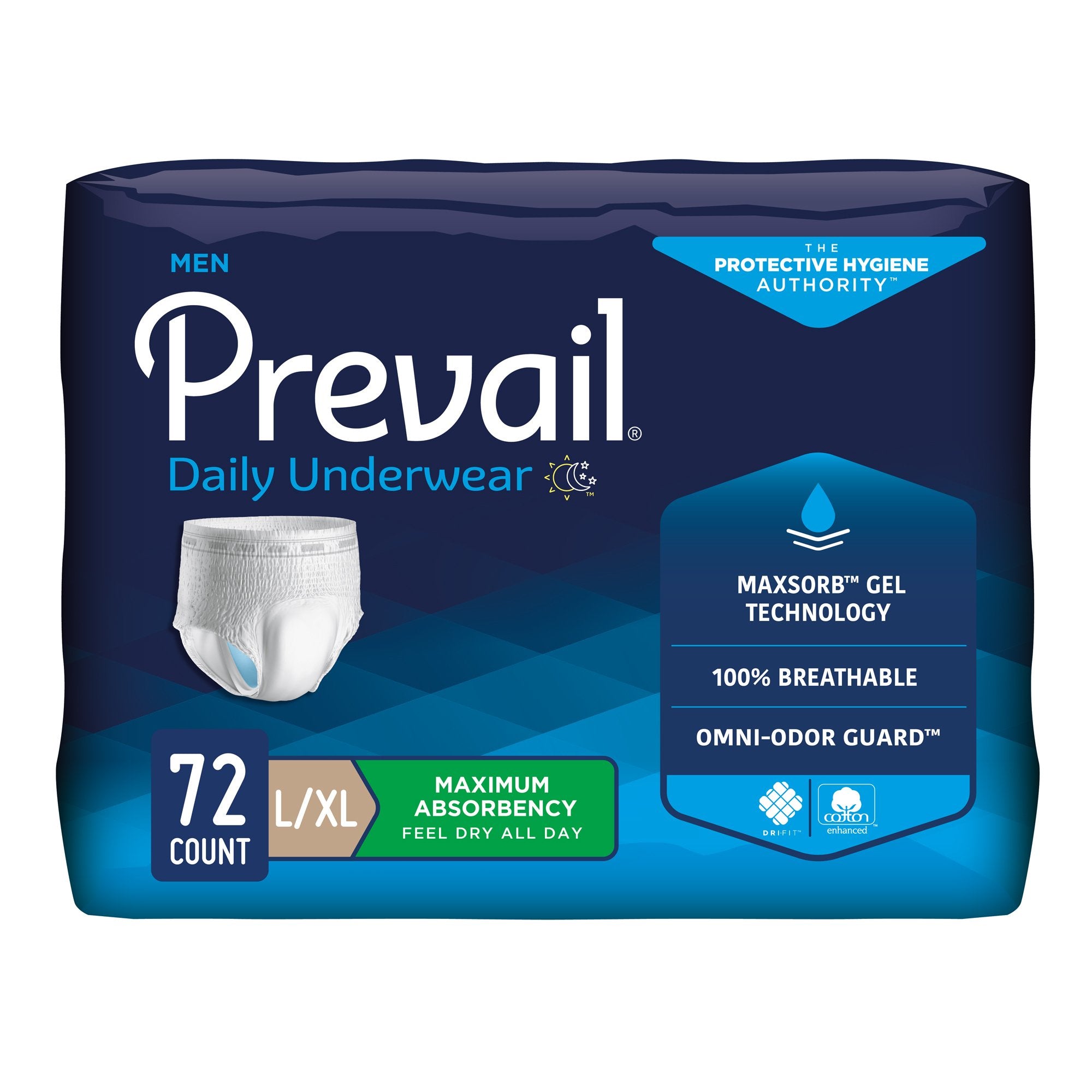 Prevail® Men's Daily Underwear Maximum Absorbent Underwear, Large / Extra Large (18 Units)