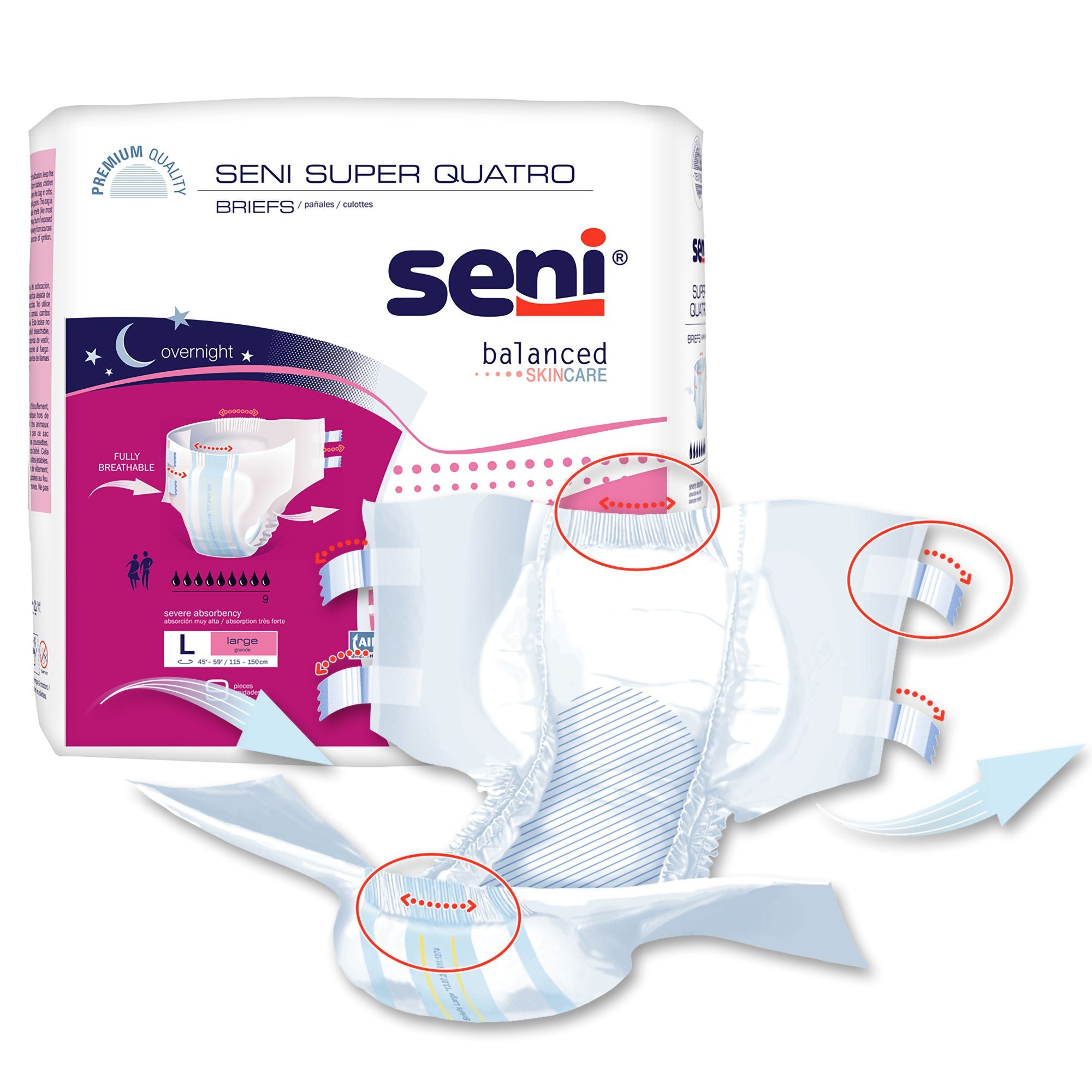 Seni® Super Quatro Large Incontinence Briefs - Severe Absorbency (9 Pack)