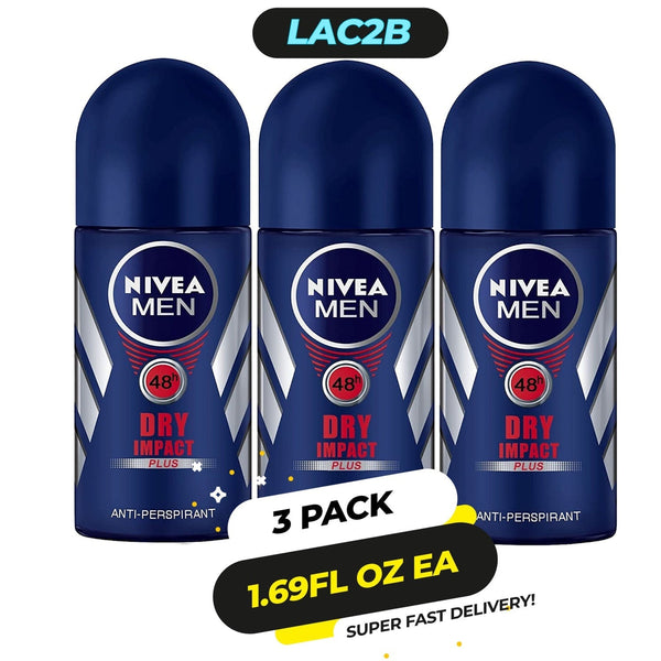 3 Pack Nivea Roll On Dry Impact Deodorant: 48-hour Protection, Natural Ingredients, Fresh Scent 50Ml / 1.69Fl Oz