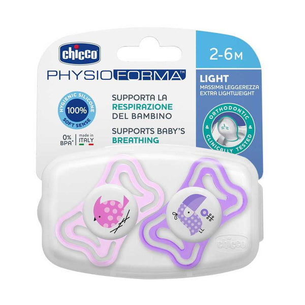 Chicco Physiolight 2-6M Pink Pacifier (2 Units) BPA-Free, Hypoallergenic, Orthodontic Shape, Air Circulation System