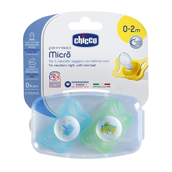 Chicco Physiomicro 0-2M Pacifier Celeste - Soft Silicone Teat, Anatomical Fit, Lightweight & BPA-free