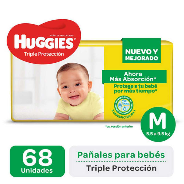 Huggies Diaper Savings Pack - Triple Protection M (68 Units) for Dryness, Anti-Leak System, Reliable Absorption & More