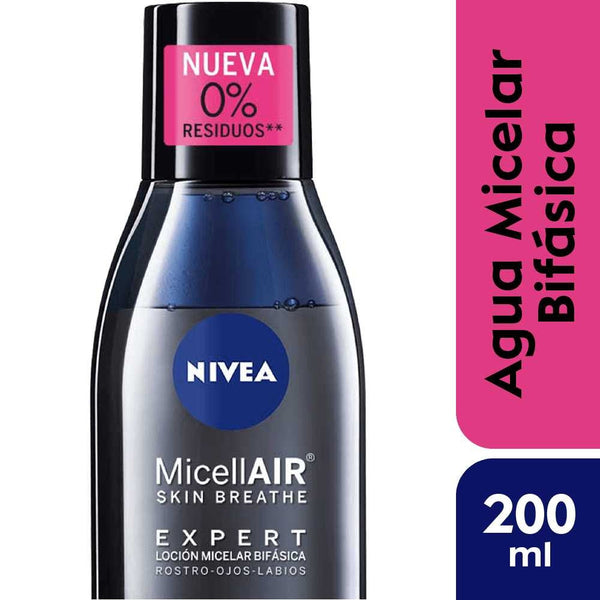 Nivea Micellar Water Expert Bifas O2 with Vegan Formula: 200ml / 6.76Fl Oz, Dermatologically Tested, Non-Comedogenic, Hypoallergenic, Paraben-Free