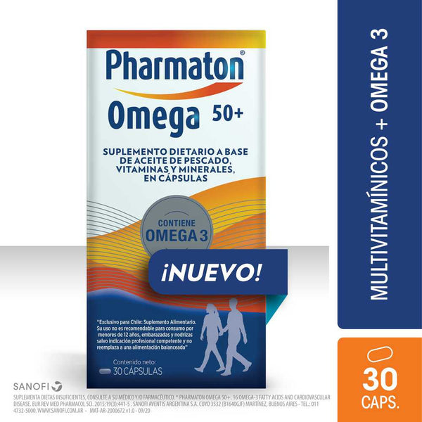 Pharmaton Multivitamin Omega 50+ for Cholesterol ‚30 Tablets Each with Vitamins A, B, C, D, E & Minerals ‚Gluten Free & Vegetarian Friendly